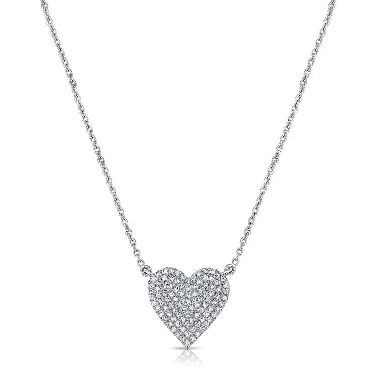 14k White Gold 0.22ct Pave Diamond Heart Necklace with (98) Diamonds
