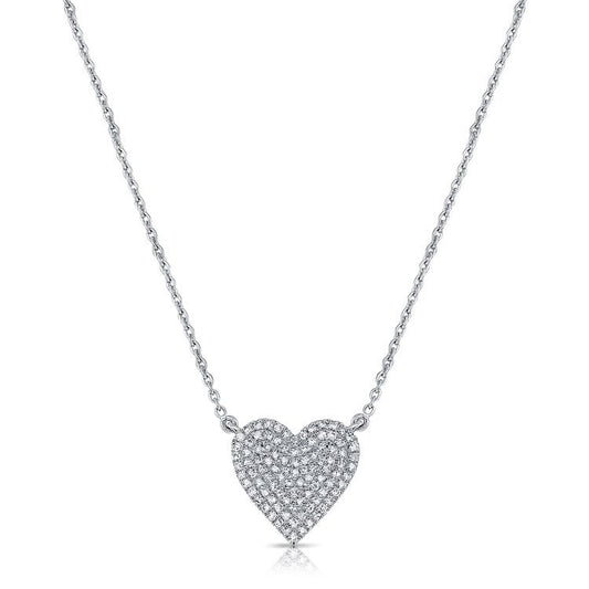 14k White Gold 0.22ct Pave Diamond Heart Necklace with (98) Diamonds