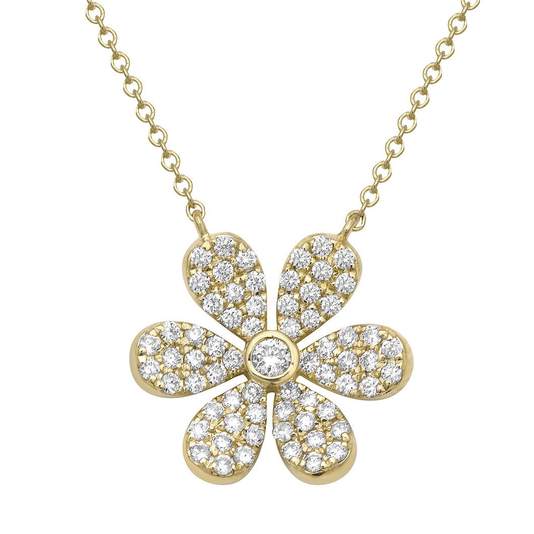 14K Gold 0.38Ct Diamond Flower Necklace, available in White and Yellow Gold