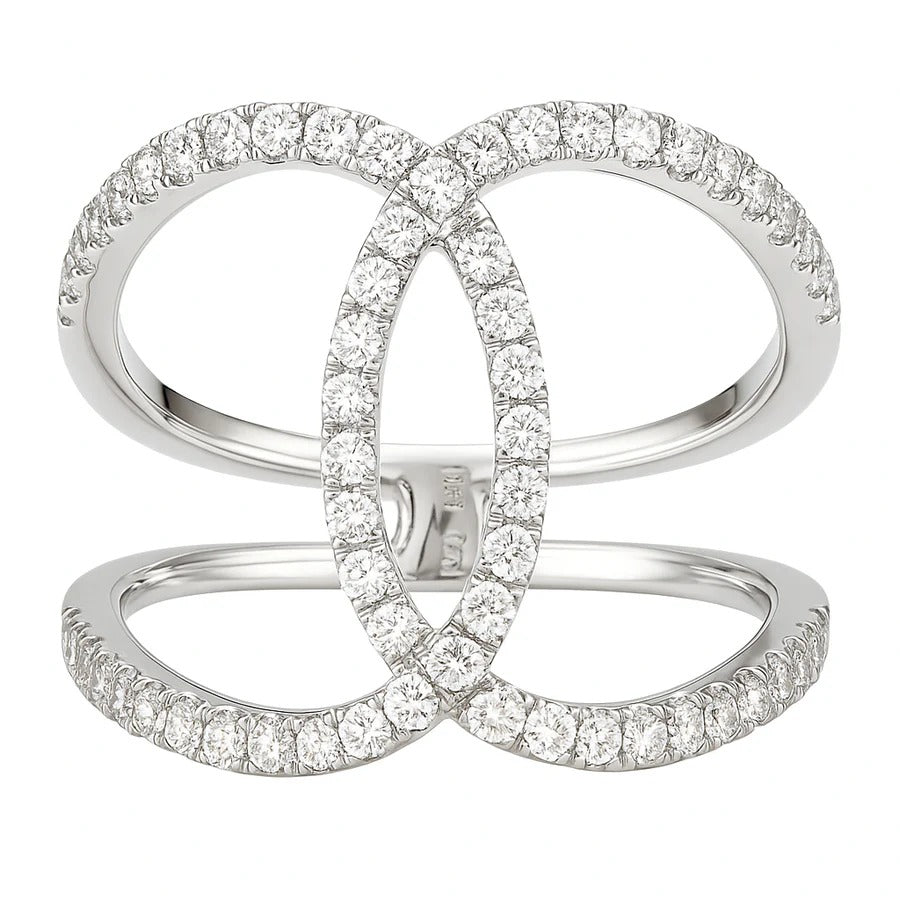 14k White Gold 0.48Ct Diamond Swirl Ring with 62 Diamonds