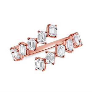 14k Gold 1.84Ct Diamond By-Pass Band with 12 Emerald Cut Diamonds, available in White, Rose and Yellow Gold