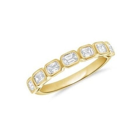 14k Gold 0.62Ct Emerald Cut Diamond Band with 7 Diamonds, available in White, Rose and Yellow Gold
