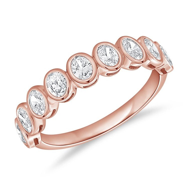 14k Gold 0.68Ct Oval Diamond Band with 9 Diamonds, available in White, Rose and Yellow Gold