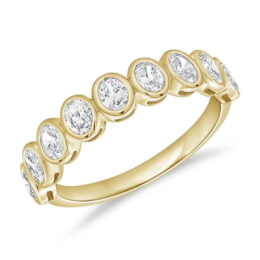 14k Gold 0.68Ct Oval Diamond Band with 9 Diamonds, available in White, Rose and Yellow Gold