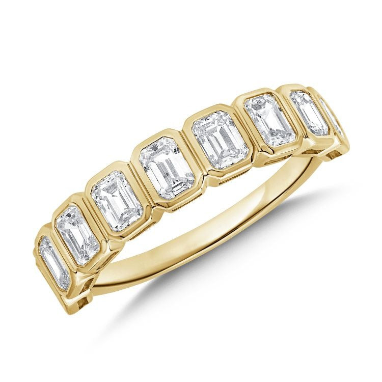 14k Yellow Gold 9 Emerald Cut Diamond Band, Total carat weight 1.41Ct