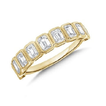 14k Yellow Gold 9 Emerald Cut Diamond Band, Total carat weight 1.41Ct