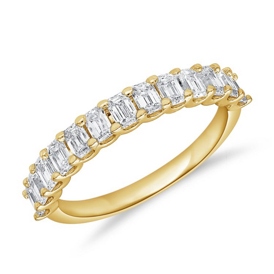 14Kt Yellow Gold 1.14Ct Emerald Cut Diamond Band with 13 Diamonds
