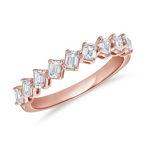 14k Gold 9 Emerald Cut Diamond 0.72Ct Total Weight Band, available in White, Rose and Yellow Gold