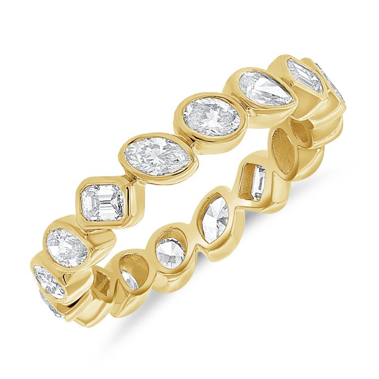 14k Yellow Gold 1.36ct Multi Shape Diamond Ring with 4 Emerald, 4 Marquise, 4 Oval and 4 Pear Shaped Diamonds