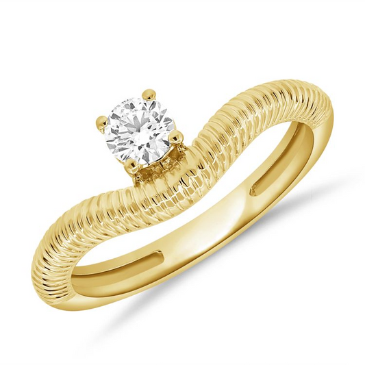 14k Yellow Gold 0.25Ct Diamond Curved Ring, Size 6.0