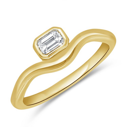 14k Yellow Gold 0.24Ct Emerald Cut Diamond on a Curved Ring