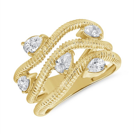 14k Yellow Gold 0.75Ct with (5) Pear Shaped Diamond Ring