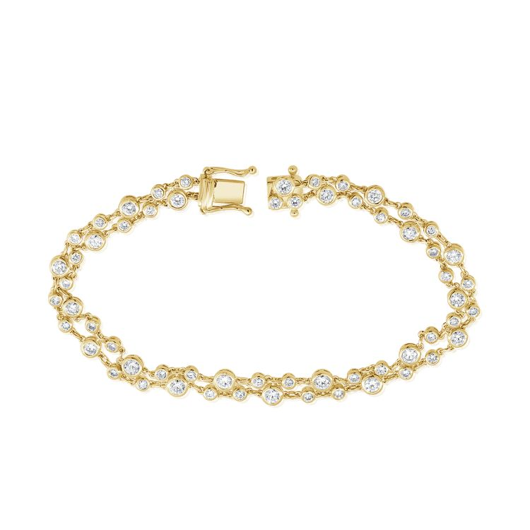 14k Yellow Gold 2.83Cts Double Row Diamond Bezel Set Bracelet