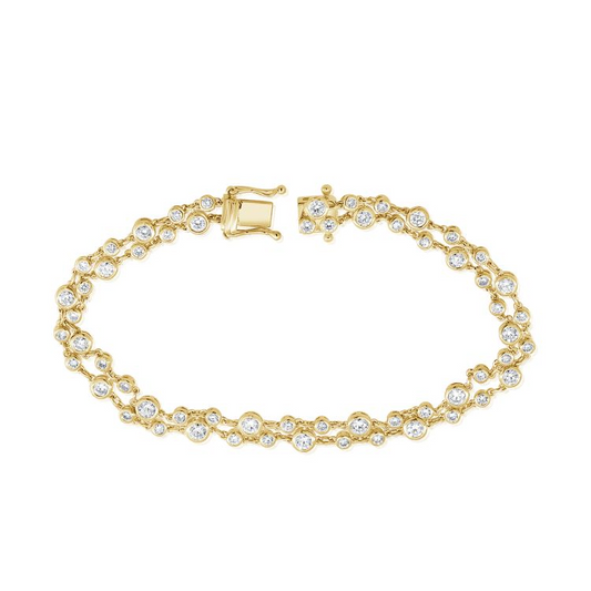 14k Yellow Gold 2.83Cts Double Row Diamond Bezel Set Bracelet