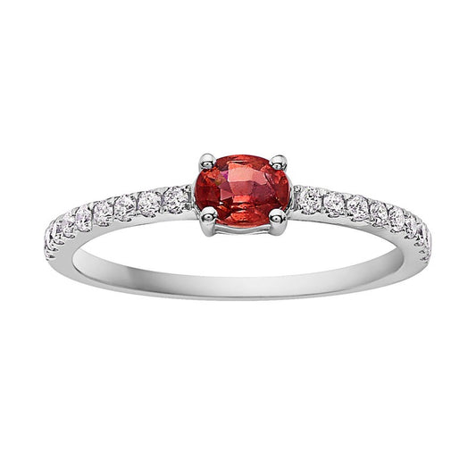 14k White Gold Ruby 0.27Ct, 0.16Ct Diamond Ring with 18 Diamonds