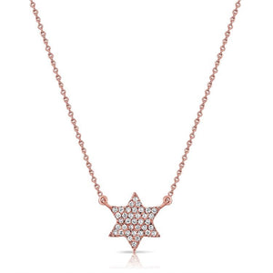 14K Gold 0.10Ct Diamond Star of David Necklace with 37 Diamonds, available in White, Rose and Yellow Gold