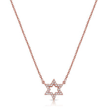 Load image into Gallery viewer, 14k Gold 0.08Ct Diamond Star Of David Necklace with 24Diamonds available in White, Rose and Yellow Gold
