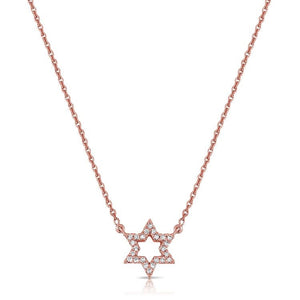 14k Gold 0.08Ct Diamond Star Of David Necklace with 24Diamonds available in White, Rose and Yellow Gold