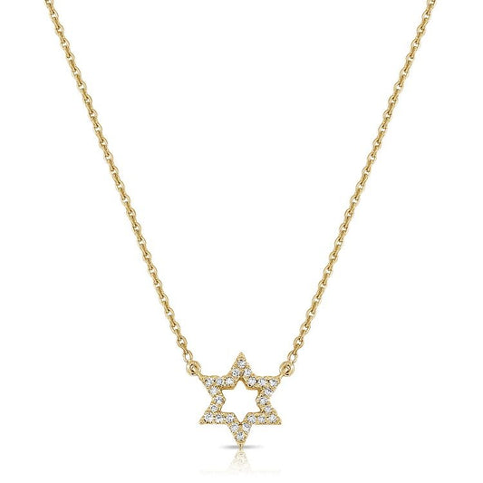 14k Gold 0.08Ct Diamond Star Of David Necklace with 24Diamonds available in White, Rose and Yellow Gold