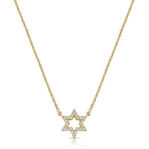 14k Gold 0.08Ct Diamond Star Of David Necklace with 24Diamonds available in White, Rose and Yellow Gold