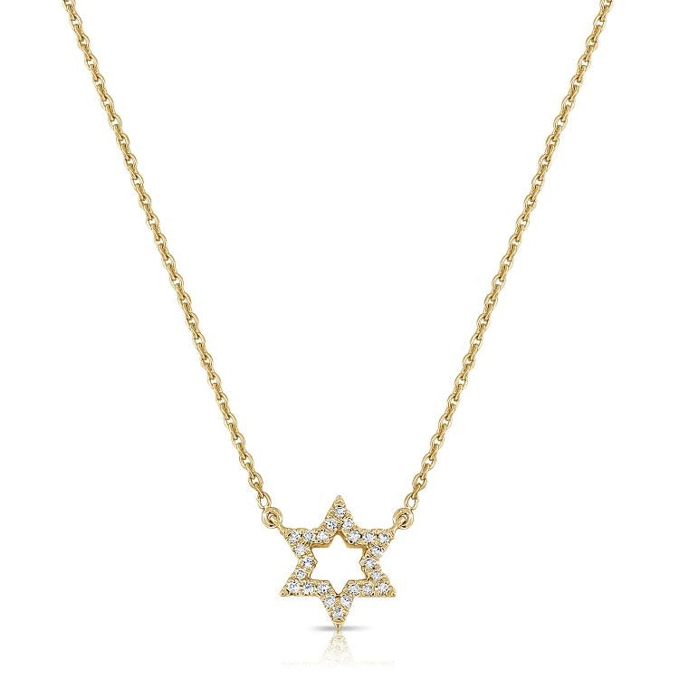 14k Gold 0.08Ct Diamond Star Of David Necklace with 24Diamonds available in White, Rose and Yellow Gold