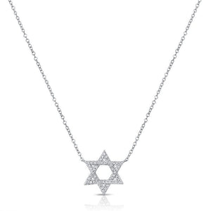 14K Gold 0.13Ct Diamond Star Of David Necklace with 48 Diamonds, available in White, Rose and Yellow Gold