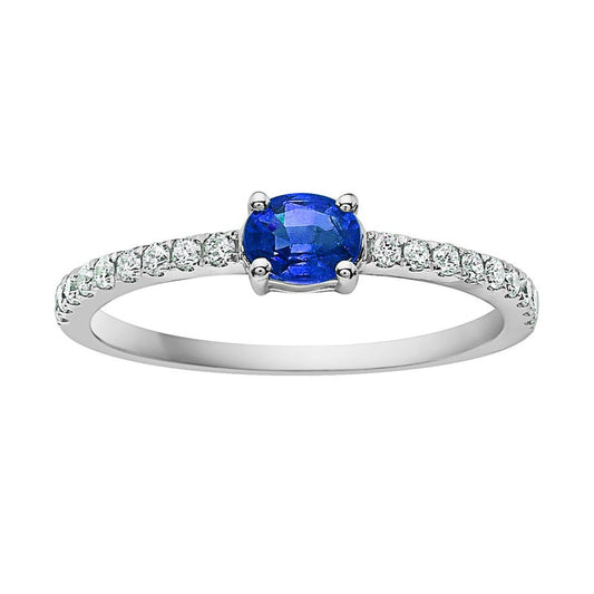 14k White Gold Sapphire 0.52ct, Diamond 0.16ct Ring with 18 Diamonds