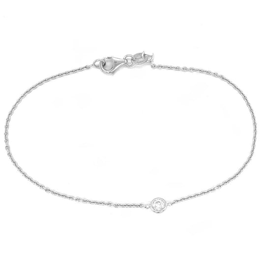 14k White Gold Bezel Set 0.18Ct Diamond Bracelet 7 Inch Long