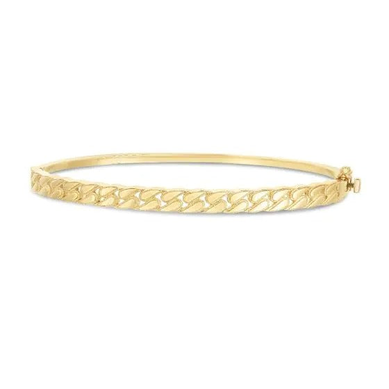 14K Yellow Gold Polished Cuban Chain 7" Bangle with Box Clasp
