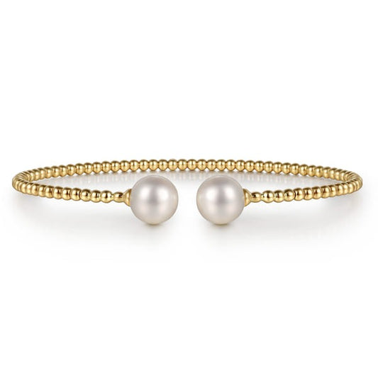 14k Yellow Gold Bujukan Pearls Split Bangle Bracelet