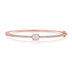 14k Gold 0.33Ct baguette 9 Diamonds, 0.48Ct round 58 diamonds bangle, available in White, Rose and Yellow Gold