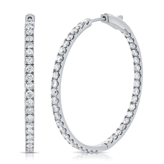 14k Gold 4.00Ct Diamond Hoop Earring with 80 Diamonds, available in White, Rose and Yellow Gold
