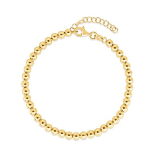 14K Yellow Gold 7 Inch 4mm Bead Chain with Lobster Clasp. Includes 1 Inch Extender