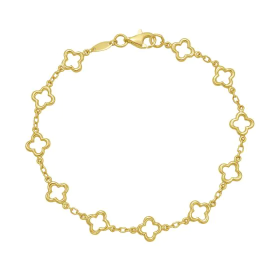 14K Yellow Gold 7" Polished Clover Link Bracelet with Lobster Clasp