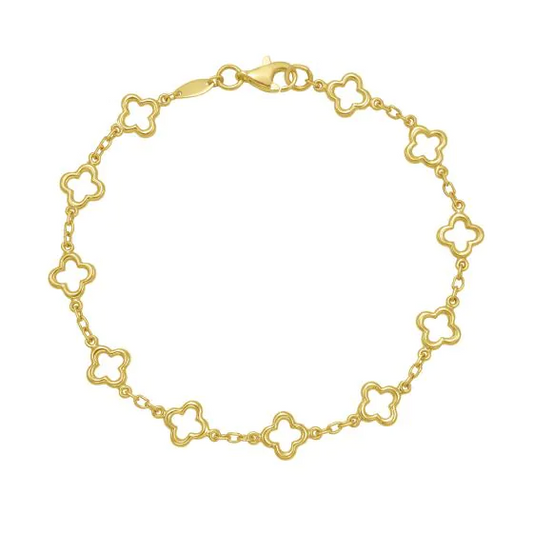 14K Yellow Gold 7" Polished Clover Link Bracelet with Lobster Clasp