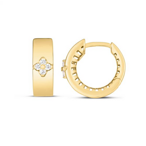 14K Yellow Gold Trilogy .20ct Diamond Clover Hoop Earrings with Snap Clasp.