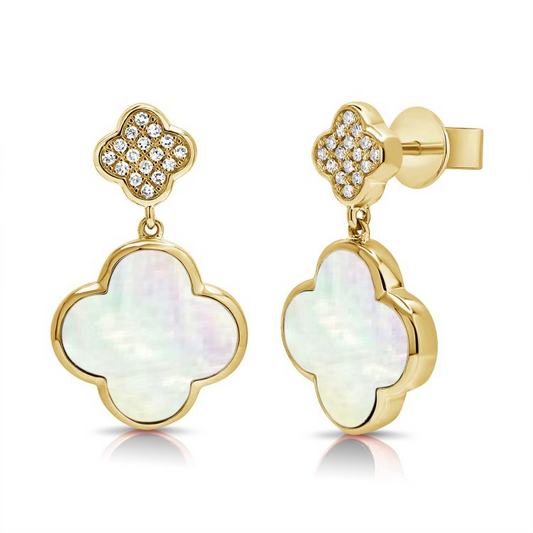 14k Yellow Gold MOP and 0.10Ct Diamond Clover Earring