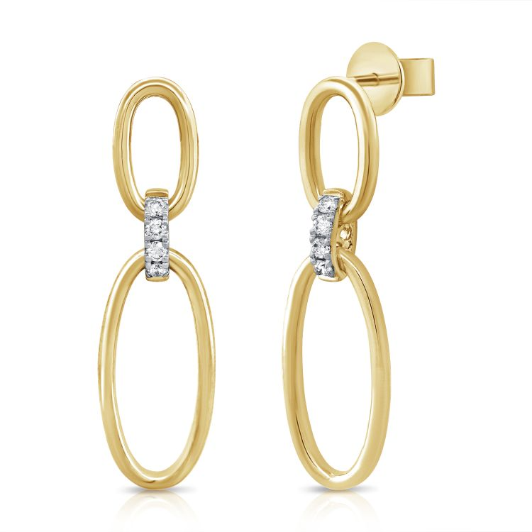 14K Yellow Gold 0.09Ct Diamond Dangle Oval Earring