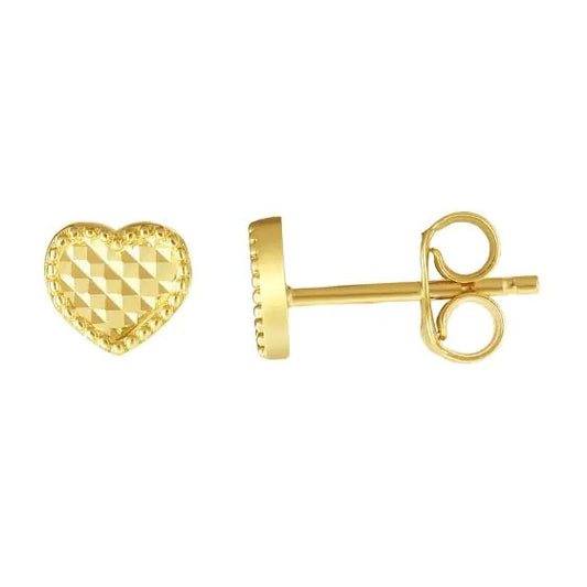 14k Yellow Gold Diamond Cut Heart Shaped Earring