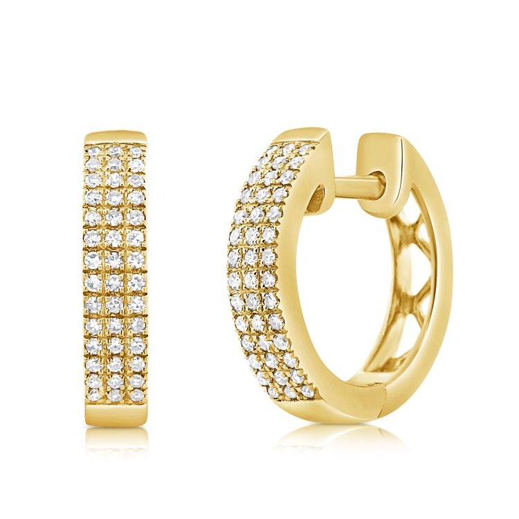 14k Yellow Gold 0.17Ct Diamond 3 row Huggie earrings