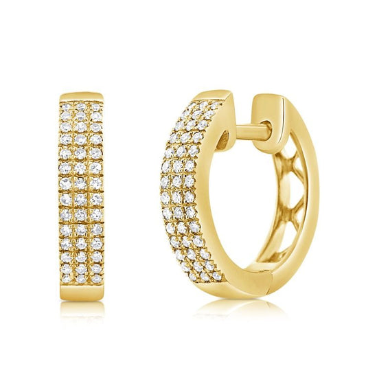 14k Yellow Gold 0.17Ct Diamond 3 row Huggie earrings