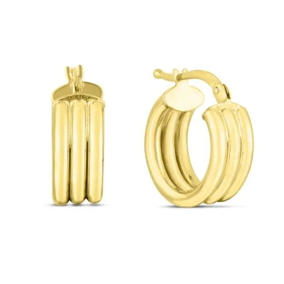 14K Yellow Gold 10mm Small Triple Row Round Hoops