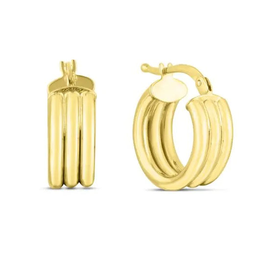 14K Yellow Gold 10mm Small Triple Row Round Hoops