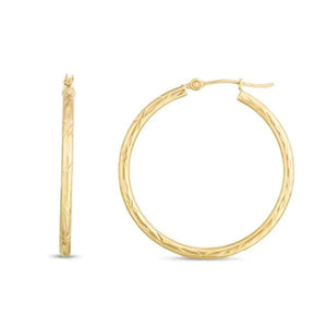 14K Yellow Gold Round 2mm *30mm Diamond Cut Hoops