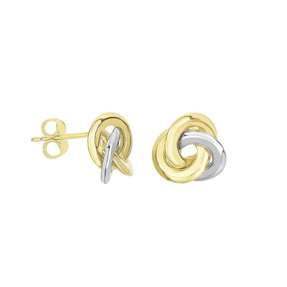 14K Yellow & White Gold Polished Love Knot Stud Earring