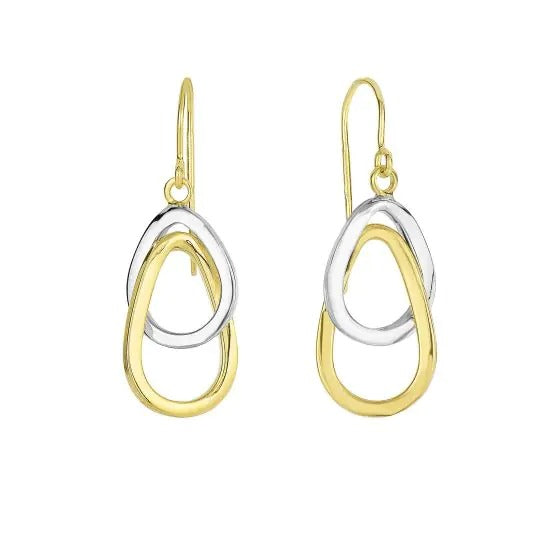 14K Two Tone Gold Interlocked Ovals Drop Earring