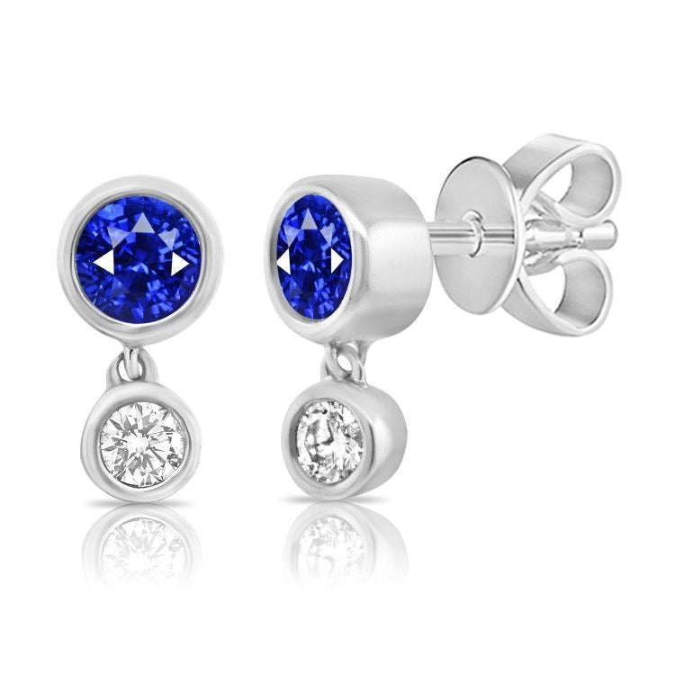 14K White Gold 0.34ct (2) Sapphire, 0.06Ct (2) Diamond Earring
