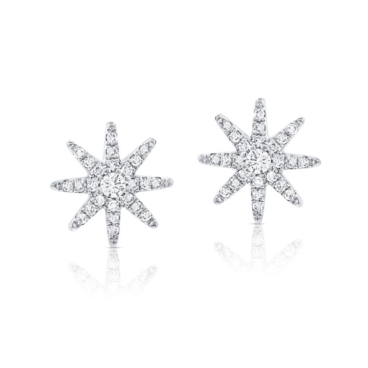 14k White Gold 0.11Ct Diamond Star Earring