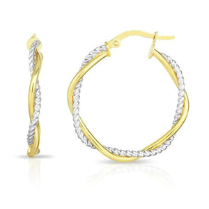 14K Two Tone Gold Round Twist & Polished Hoop Earring