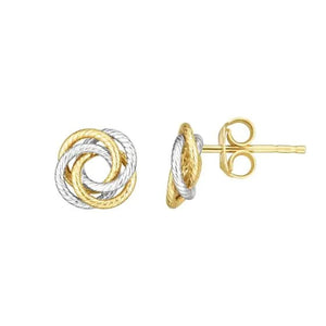 14K Two Tone Gold Multi-Row, Open Center Love Knot Stud Earring